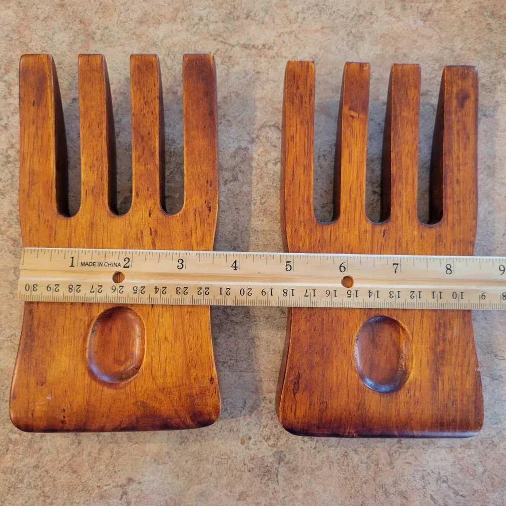 Wood Salad Serving Forks (Teak?) ~ Tropical Tiki Vibe ~ Entertaining ~ Nice!